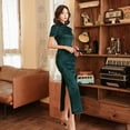 thumbnail image 1 of Spring and Autumn Flower Luo Cheongsam Dress Three-Sleeve Long Modified Side Eight-Buckle Double-Layer Cheongsam, 1 of 4