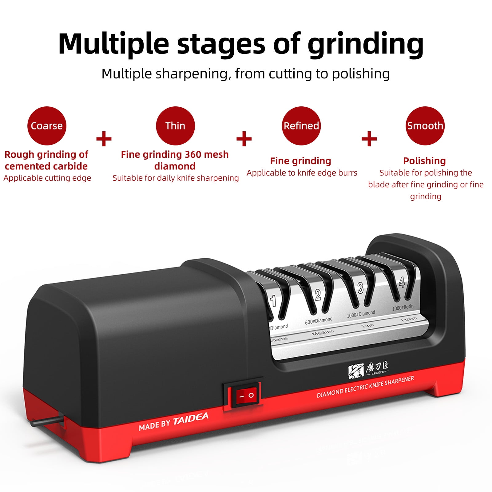 Lawn Supplies Knife TG2102 4 Stage Electric Knife Sharpener 20-Degree Grinding Edge Knife Sharpener for Kitchen Knives with Sharpening and Polishing Applicable to Straight Knife and