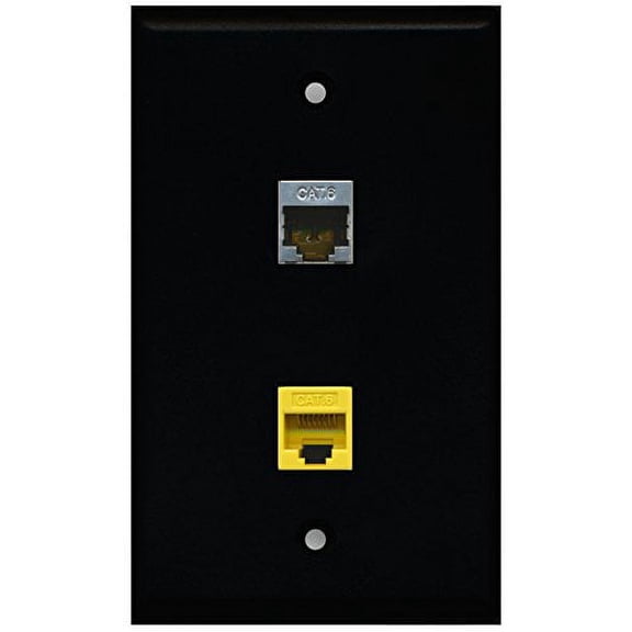 RiteAV - Black 1 Port Shielded Cat6 Ethernet 1 Port Cat6 Ethernet Yellow Wall Plate