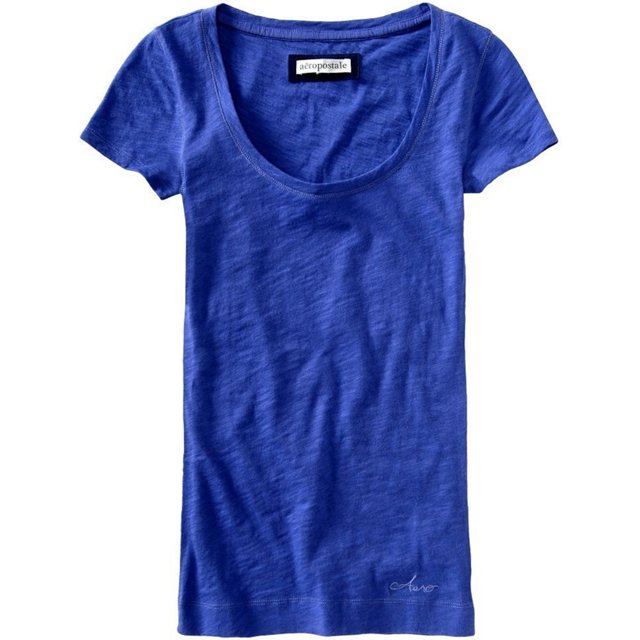 Aeropostale - Camiseta básica con cuello redondo para mujer, color azul, talla mediana