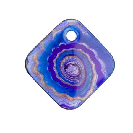 Italian Murano Glass Flower - Wavy Swirl Design Blue Base Rhombus Lampwork Glass Pendant 51x9.5mm Handmade Murano Inner Flower And Lampwork Glass Pendant (3pcs Bundle), SAVE $2