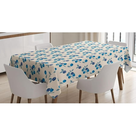 Sugar Plum Cottage - Botanical Tablecloth, Mountain Blueberries Fruit Branches Organic Cottage Garden Concept, Rectangular Table Cover for Dining Room Kitchen, 60 X 84 Inches, Beige Cobalt Blue Plum, by Ambesonne