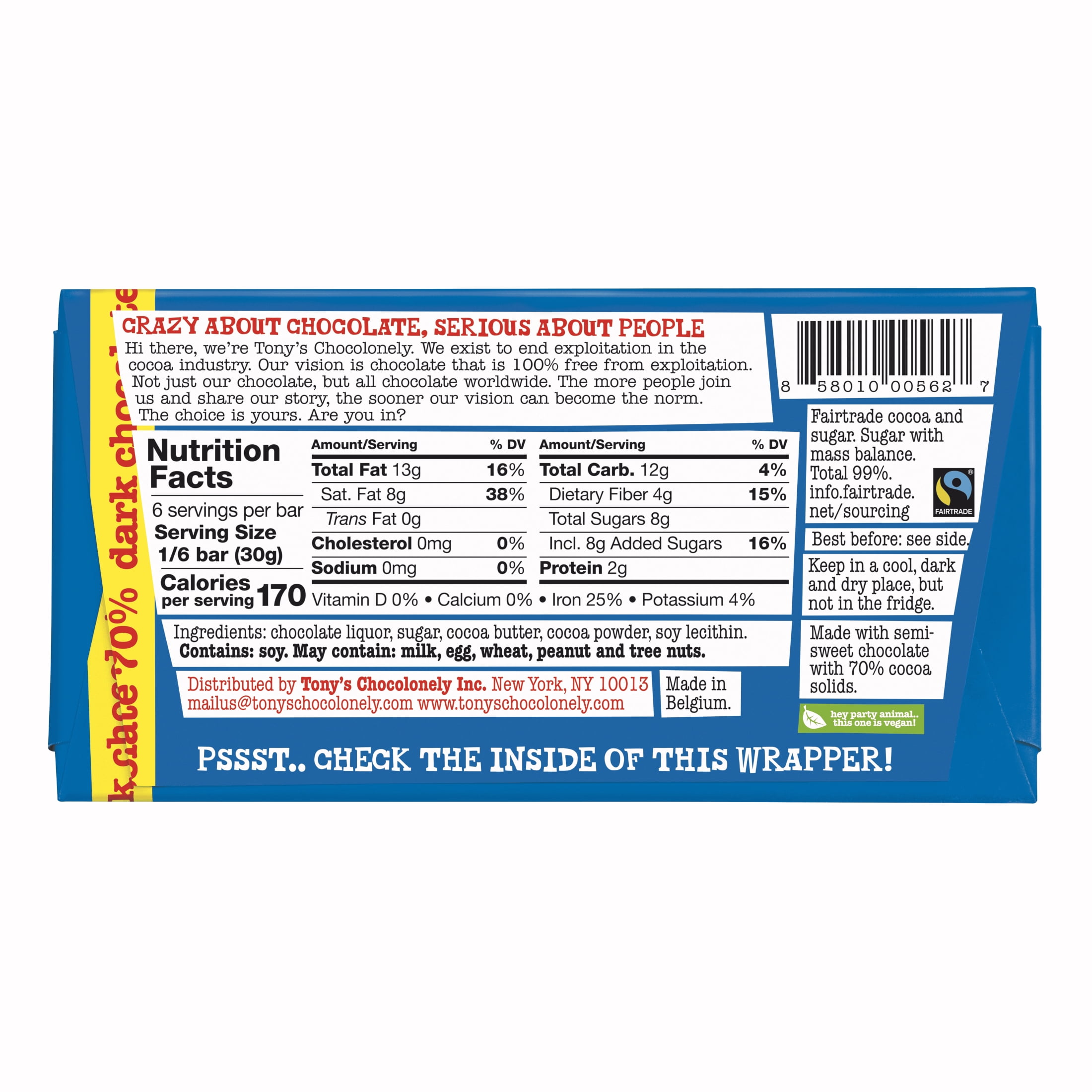 Tony’s Chocolonely 70% Dark Chocolate Bar, 6.35 oz