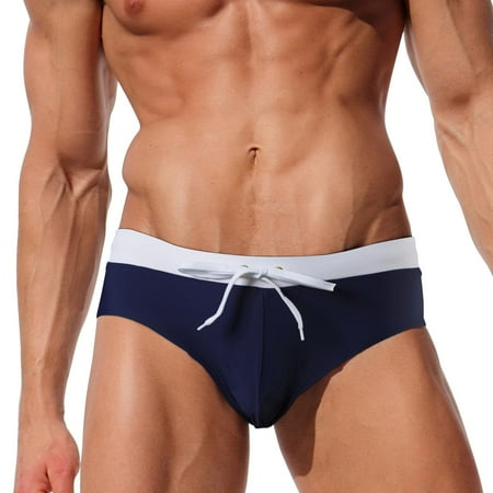 Mens Double Briefs Mesh Lifting Thong Mesh Breathable Lace Up Swimming Trunks Size XL