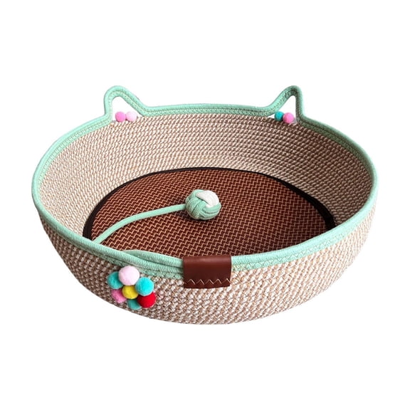 ICQOVD Round Cat Bed Basket Cotton Rope Woven Sleeping House Warm Pet Bed with Scratching Pad Washable Design for Small Medium Dogs and Cats Indoor Play