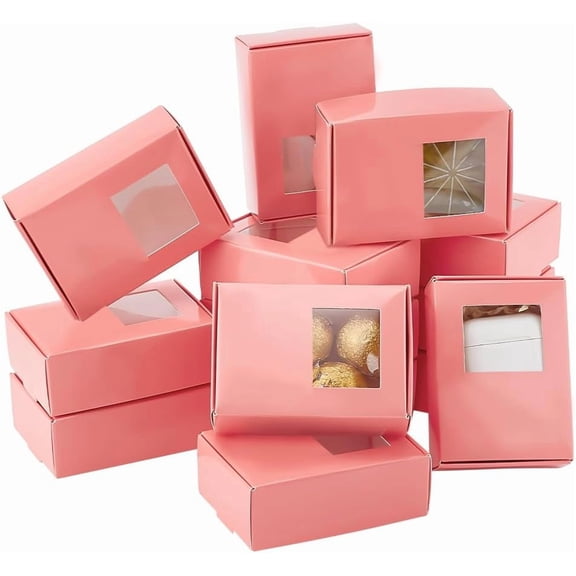 Pink Paper Boxes 20pcs Candy Bakery Boxes Small Treat Boxes with Window Cookie Paper Boxes Rectangle Bakery Gift Boxes for DIY handcrafting