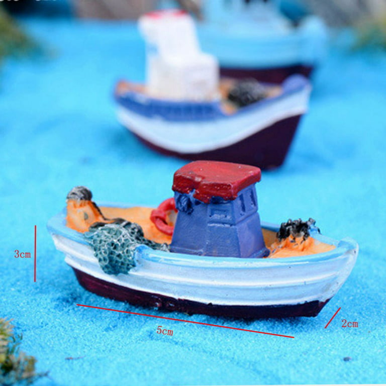QIFEI 5Pc Miniature Fishing Boat Model, Mediterranean Decor Ocean Beach  Fairy Garden Micro Landscape Dollhouse Ornament Accessories Random Styles