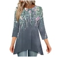 thumbnail image 2 of Jsaierl 3/4 Length Sleeve Womens Tops Casual Round Neck Shirts Dressy Graphic Petite Blouses Work Cotton Tunic Top S-2XL, 2 of 7