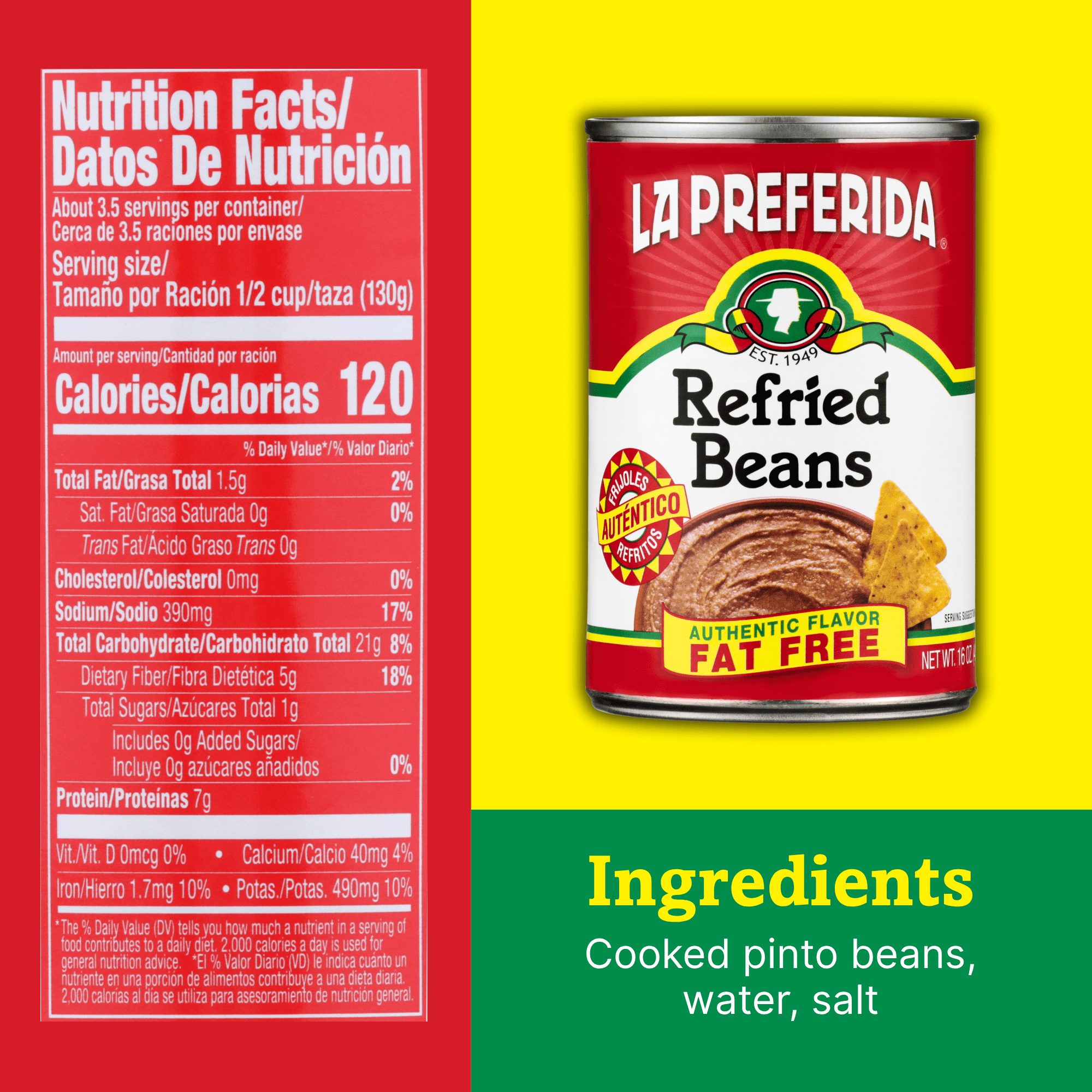 (12 pack) La Preferida Refried Beans, Fat Free, 16 oz
