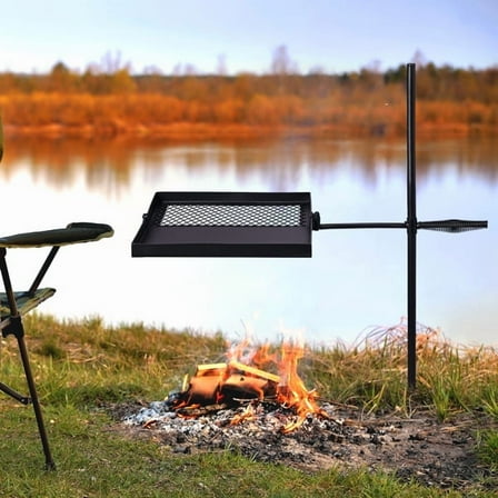 Folding Swivel Campfire Grill, Portable Cooking Grate over Fire Pit, Lightweight Grate & Camp Fire Rack with Carrying Bag for Outdoor Camping BBQ, Black