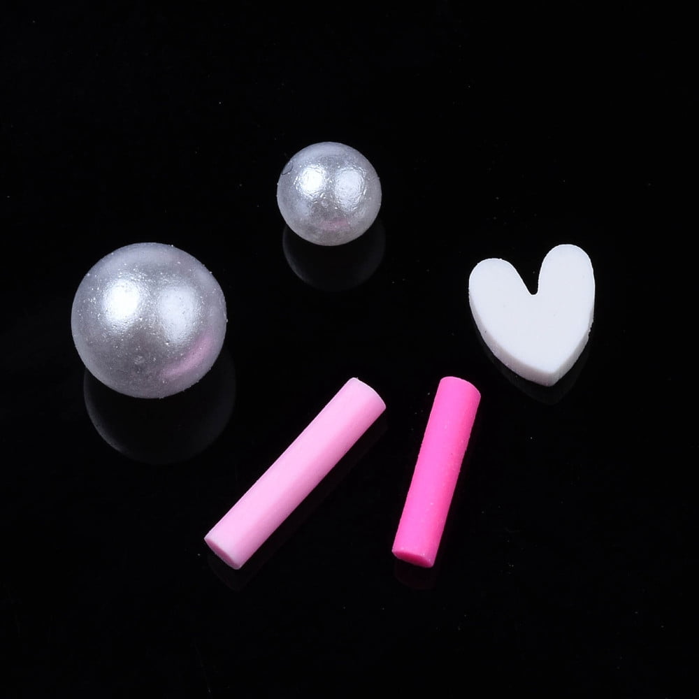 Handmade Polymer Clay Cabochons Fashion Nail Art Decoration Accessories with Plastic Imitation Pearl Beads Mixed Shapes Hot Pink 2~12x1.5~5x1~5mm