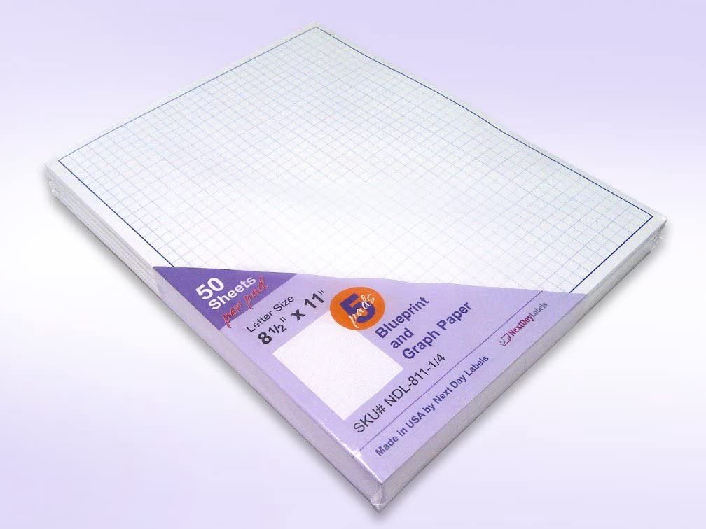Next Day Labels Quadrille Grid Blueprint Graph Papers, 8-1/2"in x 11"in, 50 Sheets, 5 Count Pack
