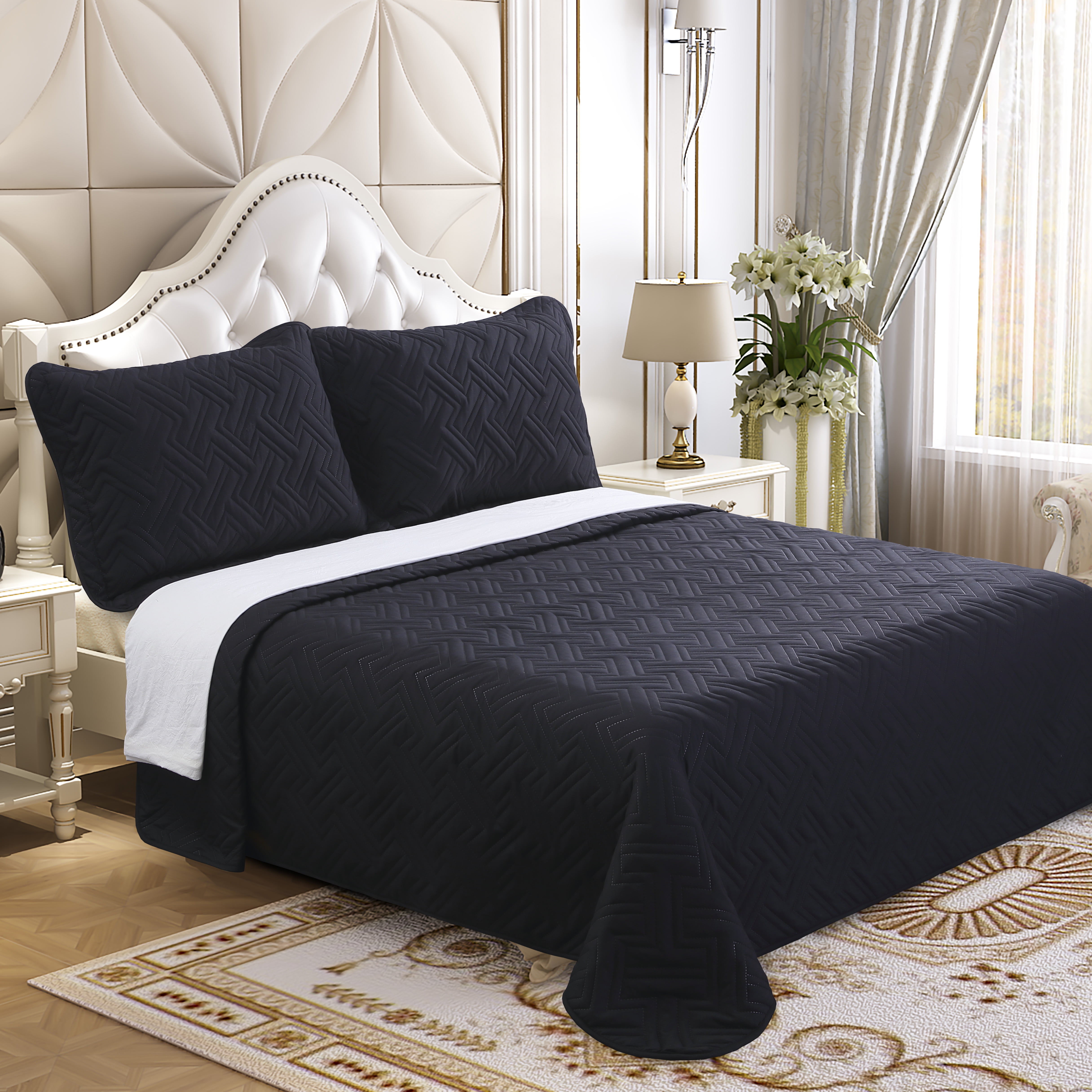 Lorient Home Embroidered Quilt Microfiber Oversized Twin Quilt Soft as Cotton