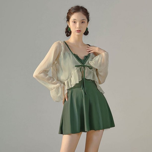 Traje de baño conservador para mujer que cubre el vientre y adelgaza el conjunto de manga larga de Super Fairy para aguas termales