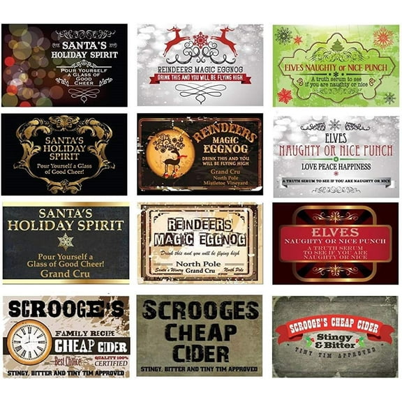 Holiday Wine Bottle Label Funny Stickers (Pack 12) Christmas New Year