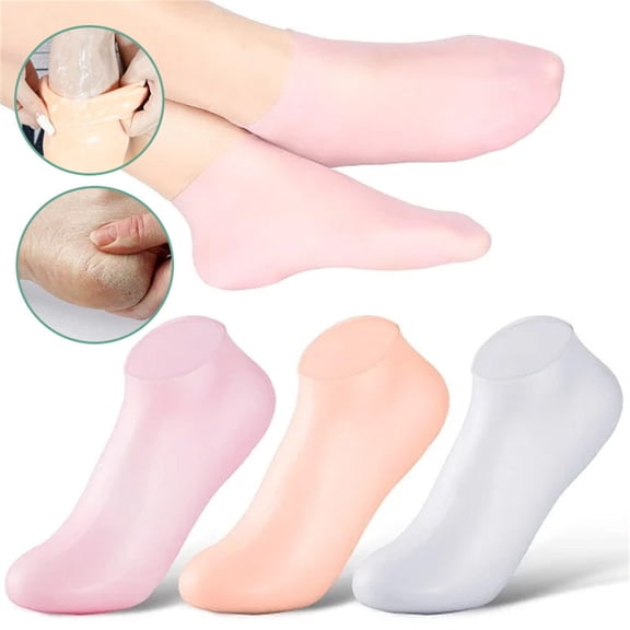 Women's Foot Spa Pedicure Silicone Socks, Cracked Feet Foot Moisturizer Gel Socks, Overnight Treatment and Softening Socks, 1 Pair Foot Care Set-Beige