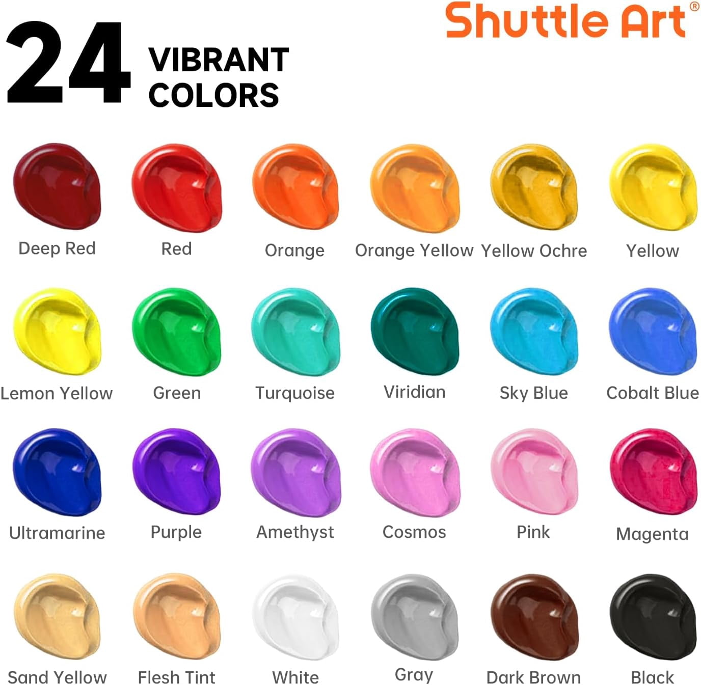 Shuttle Art Acrylic Paint, 24 Colors Acrylic Paint Bottle Set, 250ml/8.45oz Each, Rich Pigments, High Viscosity, Bulk for Artists and Beginners