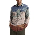 thumbnail image 1 of Chaqueta de chaqueta de lana con camisa de solapa ajustada con estampado de otoño e invierno para hombre Pompotops  oipoqjl11288, 1 of 3