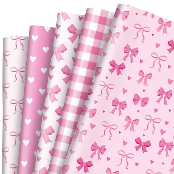Envoltorio de regalo JarthenaAMCS rosa con lazo, 10 hojas, 50 x 70 cm