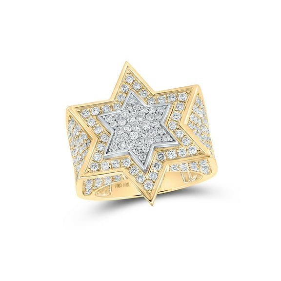 10kt Two-tone Gold Mens Round Diamond Star of David Ring 4-1/2 Cttw