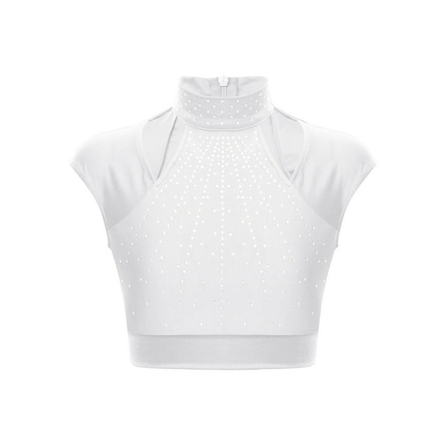 Raenseen T-shirt Athlétique Sans Manches Col Roulé Danse Ballet Gymnastique Blanc 12