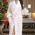 thumbnail image 4 of Defitshape Women's Fleece Robe Long Sleeve Plush Bathrobe Fuzzy Fleece Soft Thick Knee Length Winter Bath SPA Hotel Fall Warm V Neck Long Robe Pink Small, 4 of 5