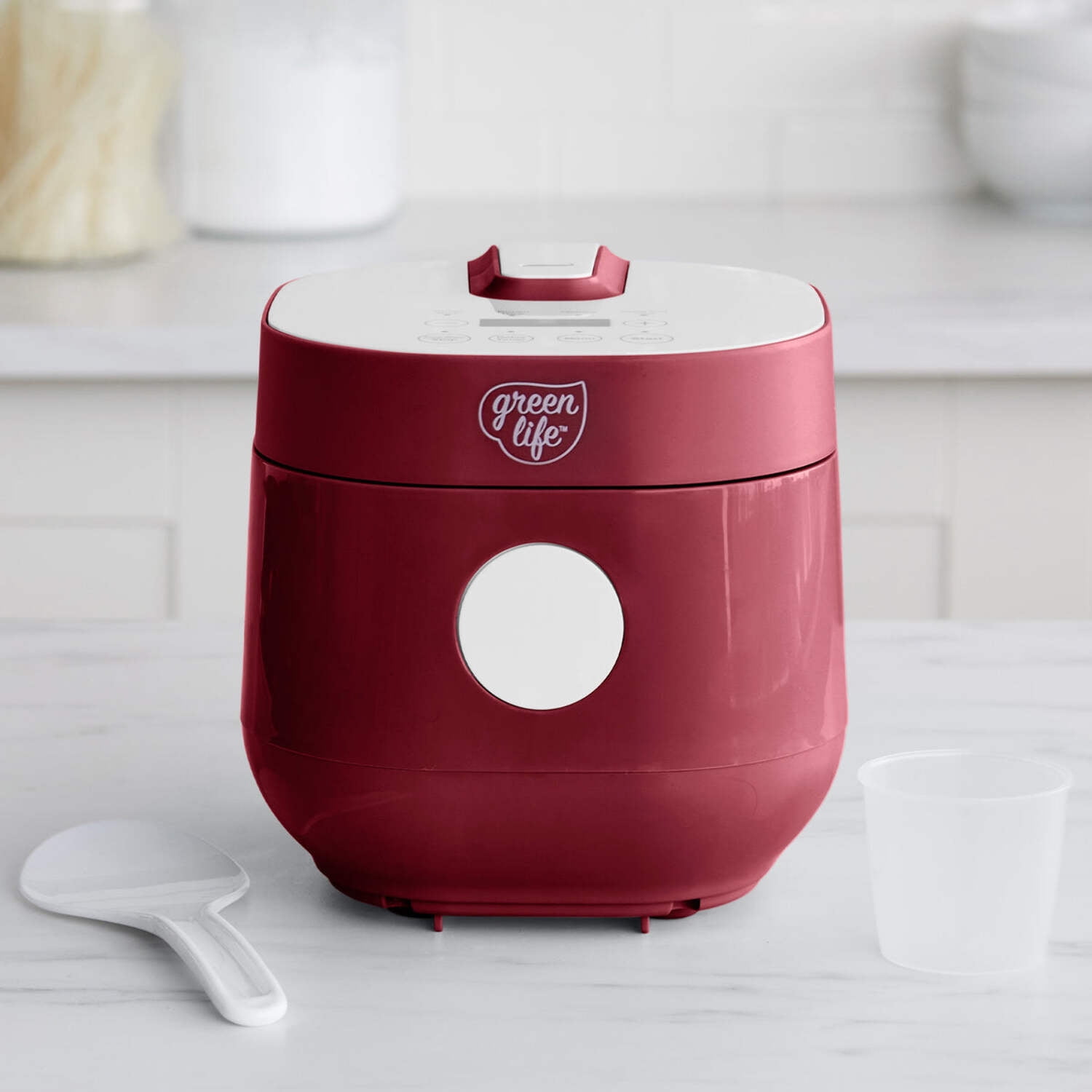 GreenLife 4 Cups Cooked, 2 Cups Uncooked Rice Cooker, Red