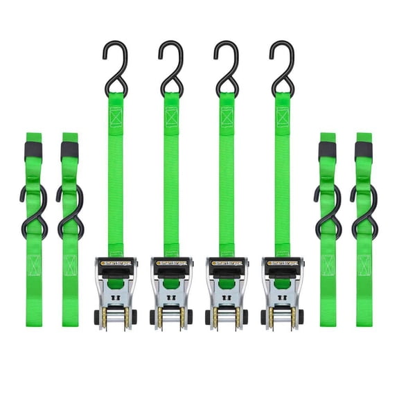 14 ft. Green RatchetX Tie Down Straps with 500 lb. Safe Work Load - 4 pack