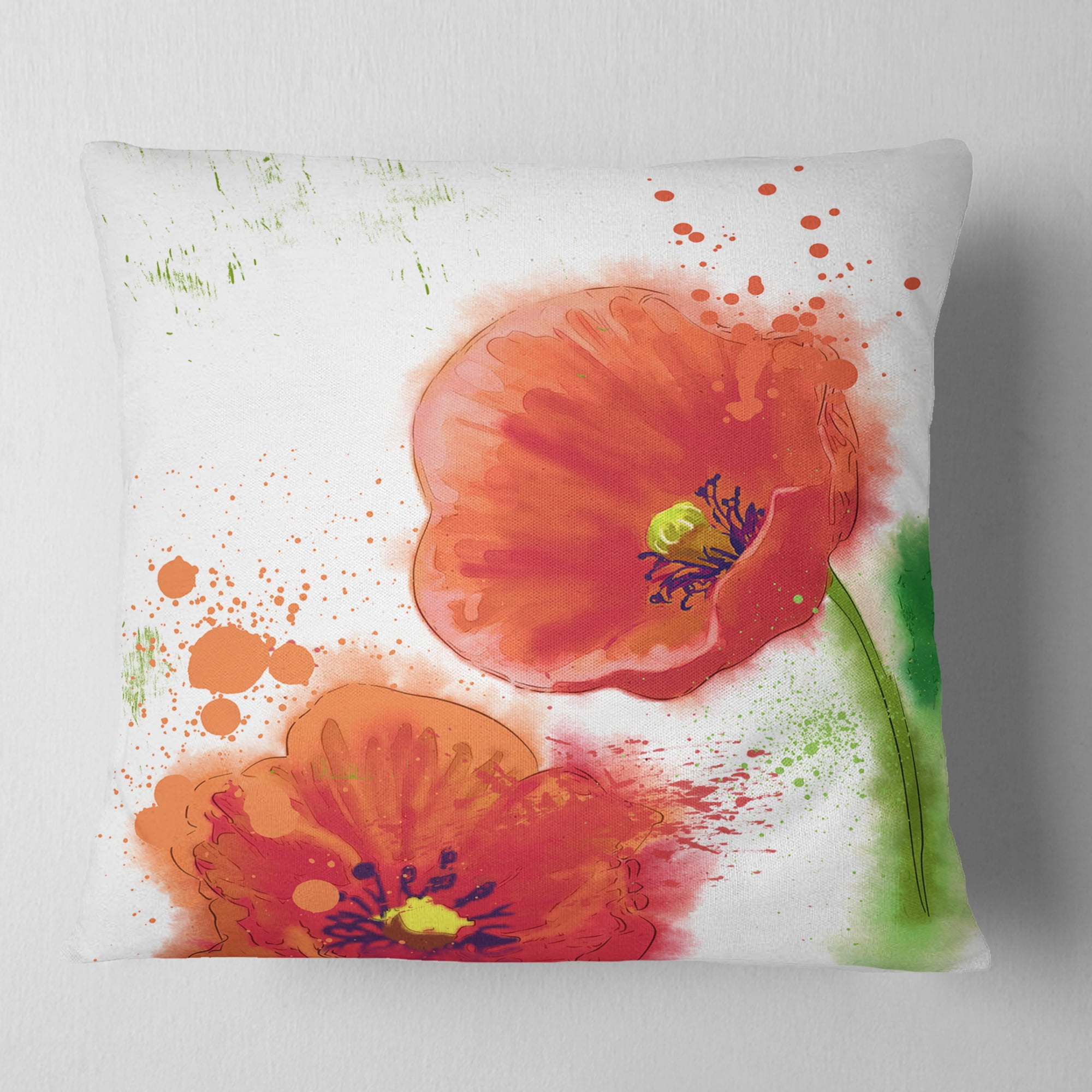 Designart Bloomy Red Tulips Watercolor - Flowers Throw Pillowwork - 18x18