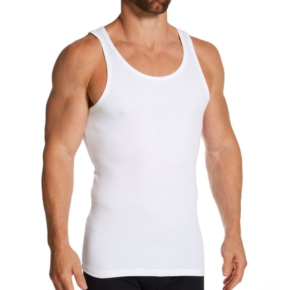Men's Bread and Boxers 105 Ribbed Organic Cotton Stretch Slim Fit Tank (White S)