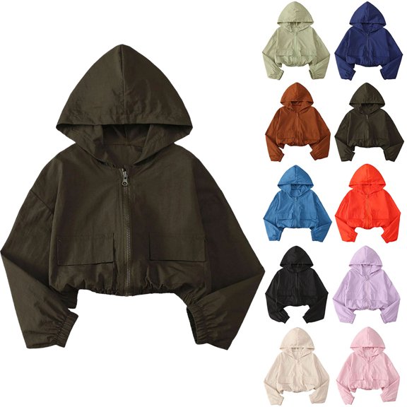 Girls Lightweight Hooded Jacket Spring/Summer Fashionable And Versatile Lightweight Hooded Girls' Solid Color Jacket Army Green 5 Years
