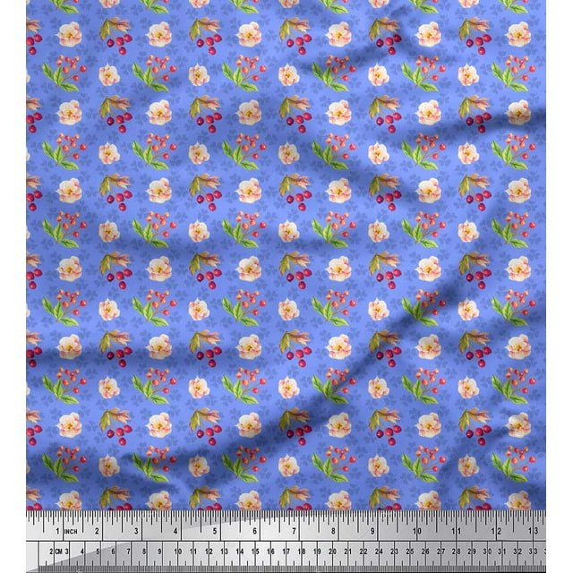 Soimoi Blue polyester Crepe Fabric Circle Art Geometric Print Fabric by Yard 42 Inch Wide