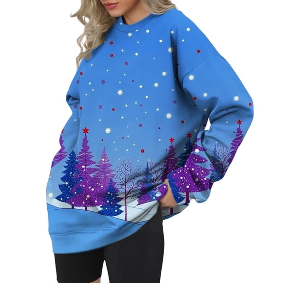 Aoiroe Fashion Clothing,Scoop Neck Long Sleeve Tops For Women,Fall Basic Clothes 2025,Sweatshirt For Women,Basic Sweaters For Women,Winter Clothing For Women,Oversized Sweater,Blue,L