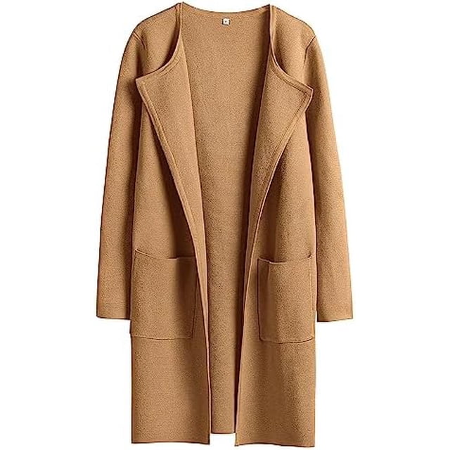ANRABESS Cardigan en Tricot à devant Ouvert pour Femmes, Manches Longues, Col à Revers, Décontracté, Uni, Élégant, Veste Chandail