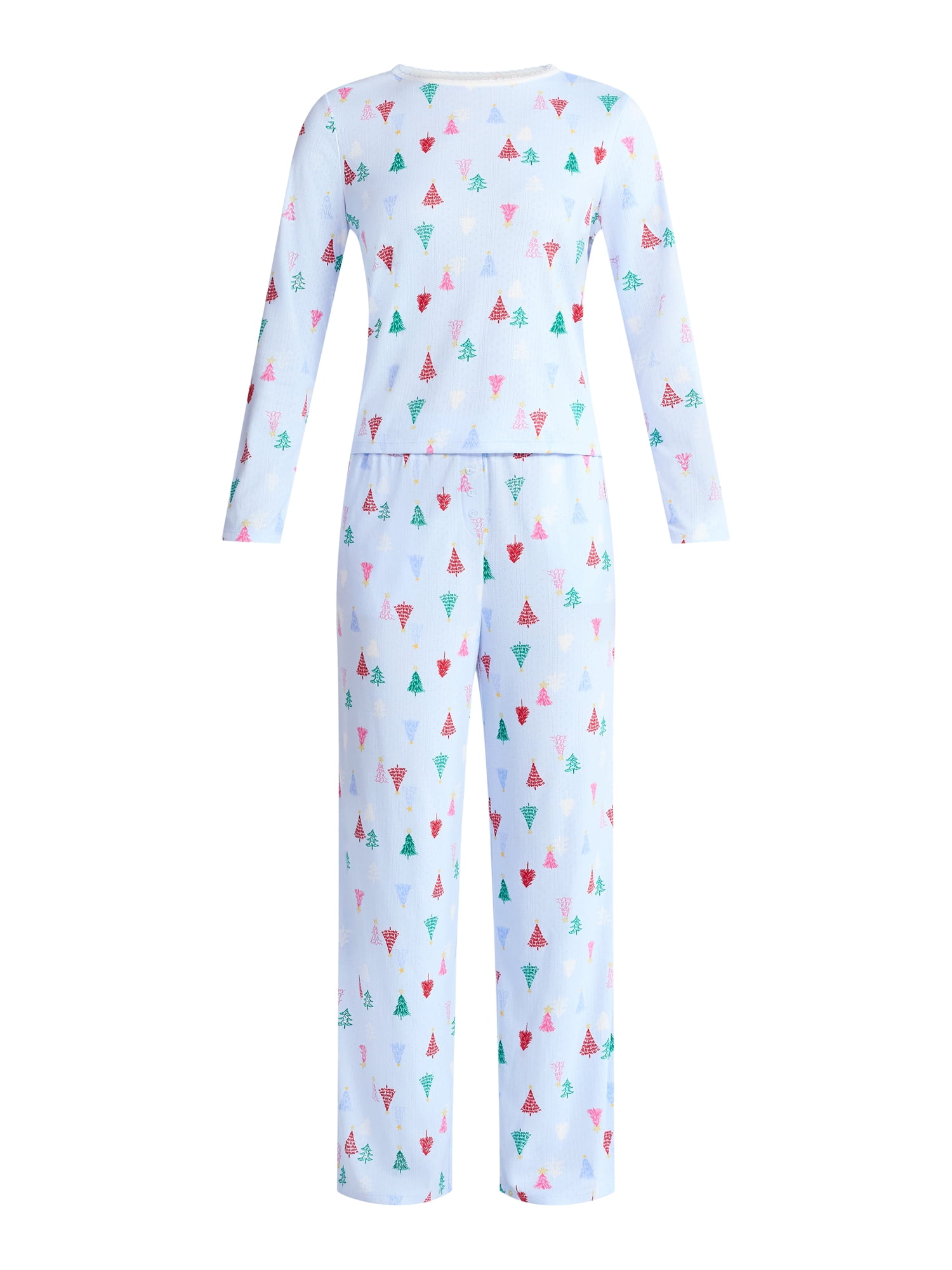 Christmas Women's and Women's Plus Long Sleeve Top and Wide Leg Pants Pajama Set from Holiday Time, 2-Piece, Sizes XS-3X