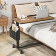 thumbnail image 3 of Tribesigns Height Adjustable C Shaped End Table with Wheels and Side Pocket, Mobile Sofa Snack Table with Tiltable Drawing Board, Laptop Side Tray Table for Couch Bed (Walnut Brown), 3 of 8