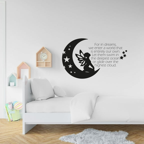 For In Dreams We Enter A World That Is Entirely Our Own The Moon Bedroom Decoration Quote Vinyl Wall Art Sticker Decal Home Decoration Design Kids Room Nursery Kinder Girls Boys Room Size (40x40 inch)