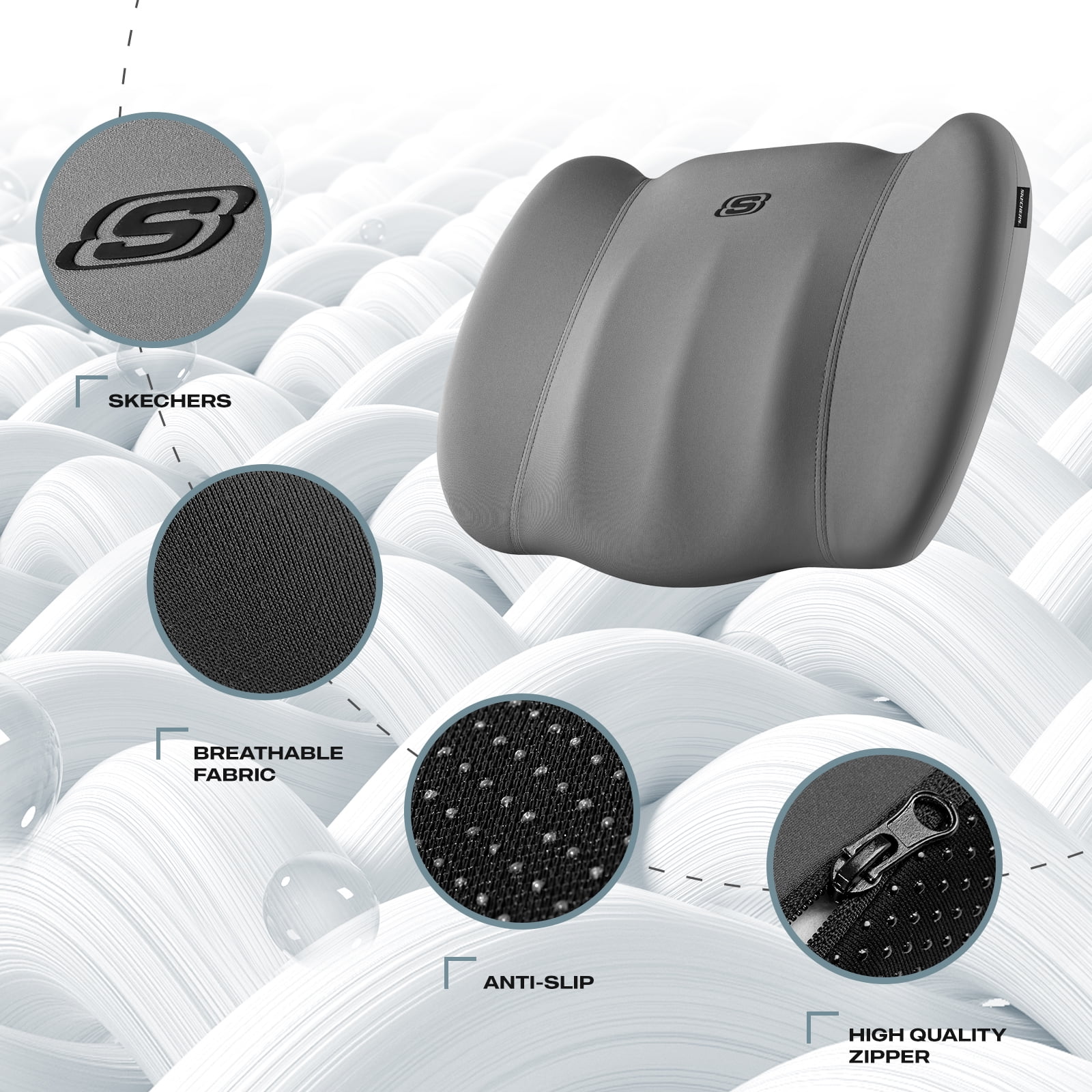 Skechers Memory Foam Car Seat Cushion, Comfortable Support for Long Drives, Universal Fit for Cars and SUVs Gray