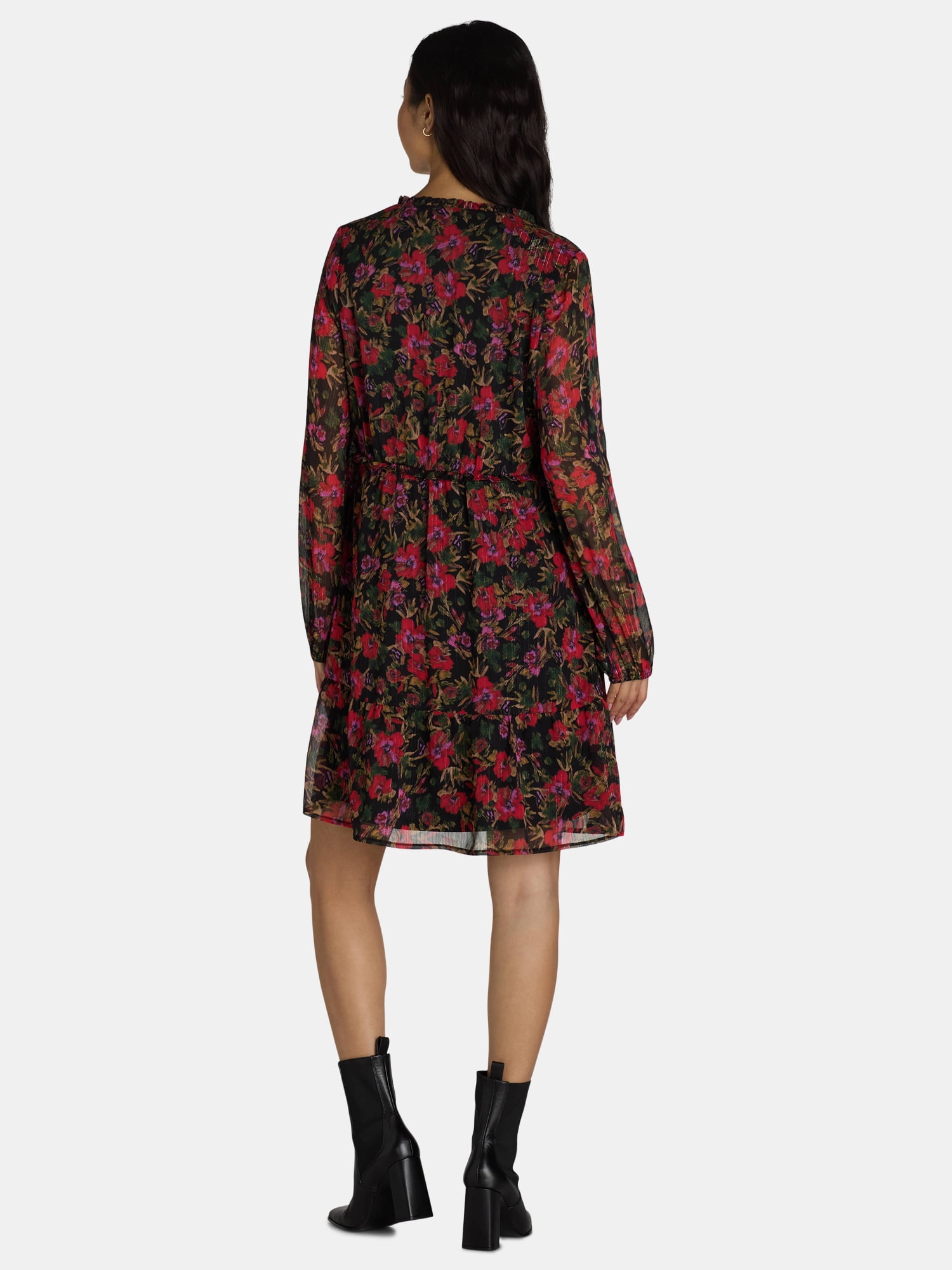 Time and Tru Women's Mini Lurex Shine Dress with Long Sleeves, Size XS-XXXL