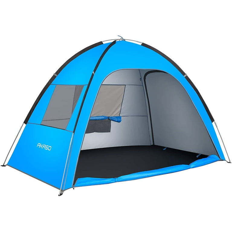 AKASO Beach Tent for 3 4 Person UPF 50 Assemble 7.4 x 4.7 Beach Tent Blue