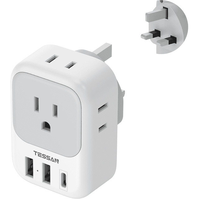 Adaptador UK Viaje, Universal Reino Unido Enchufe de Corriente con 3 USB (1 USB C), Cargador Tipo C con 4 Salidas Xtellar blanco