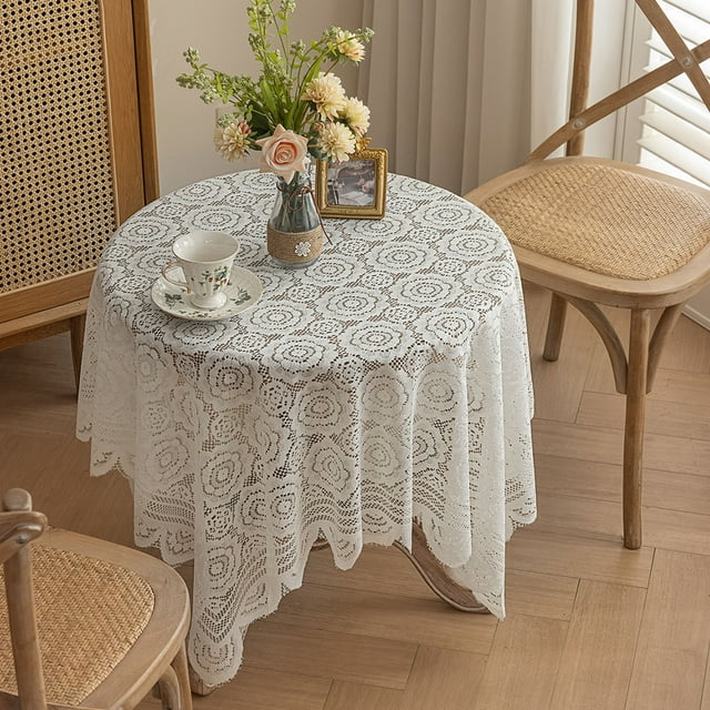 Fiudx Mantel de Girasol, Elegante Diseño de Encaje Blanco, Material de Poliéster Duradero, Artesanía Exquisita, Perfecto para Cenar o Usar Al Aire Libre, Ideal para Fiestas y Reuniones, Lavable a Máq