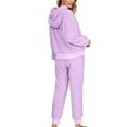 thumbnail image 4 of Defitshape Women's Sherpa Fleece Pajama Set Plain 2 Piece Hoodie Joggers Sweat Outfit Soft Sweatsuit Cozy Long Sleeve Shirt Pants Set Fall Spring Pjs Loungewear Lounge Set Purple Large, 4 of 5