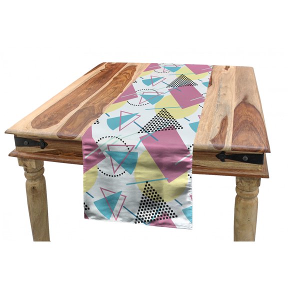 Retro Table Runner, Pastel Colored Funky Geometrical Shapes from Eighties and Nineties Memphis Style, Dining Room Kitchen Rectangular Runner, 3 Sizes, by Ambesonne
