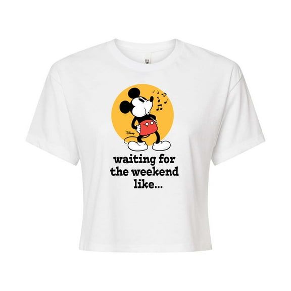Disney - Mickey & Friends - Waiting for the Weekend Like - Whistling Music - Juniors Cropped Cotton Blend T-Shirt