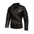 thumbnail image 4 of Men's Thick Vintage PU Leather Jacket, Youth Stand Collar Motorcycle Coat, Retro Style, Casual Wear, All Seasons, 4 of 8