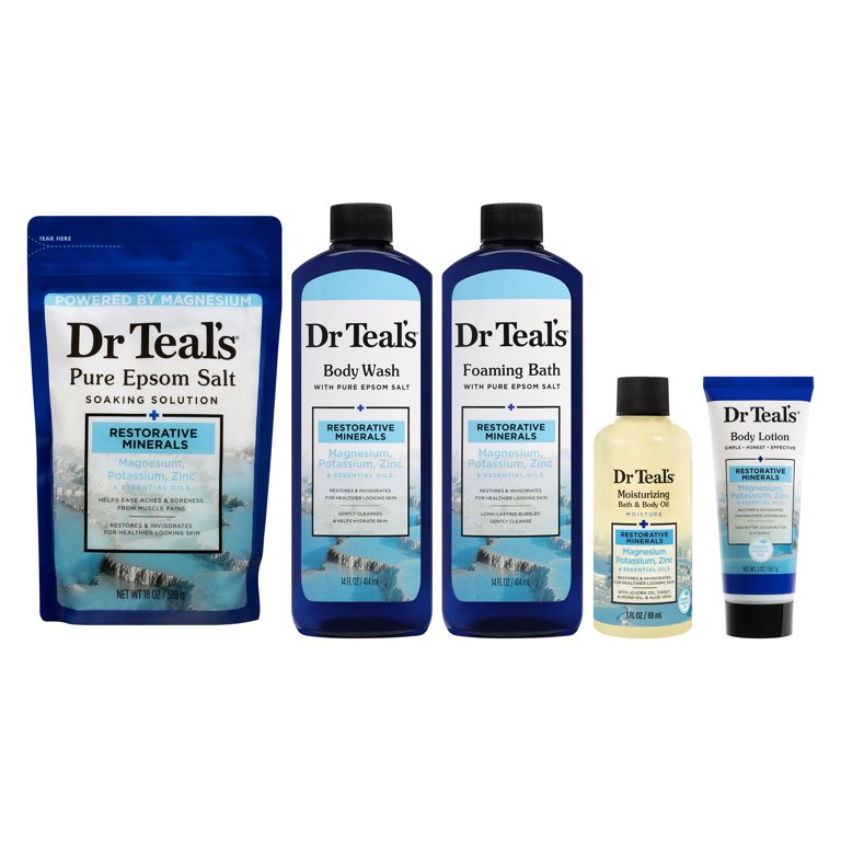 Dr Teal's Restorative Minerals Bath Gift Set with Loofah, 7 Piece