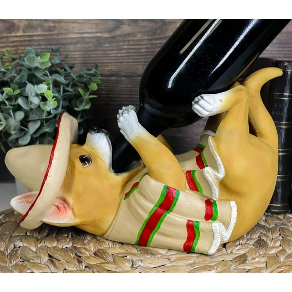 Ebros Mexican Chihuahua Poncho Sombrero Decorative Wine Bottle Holder Rack
