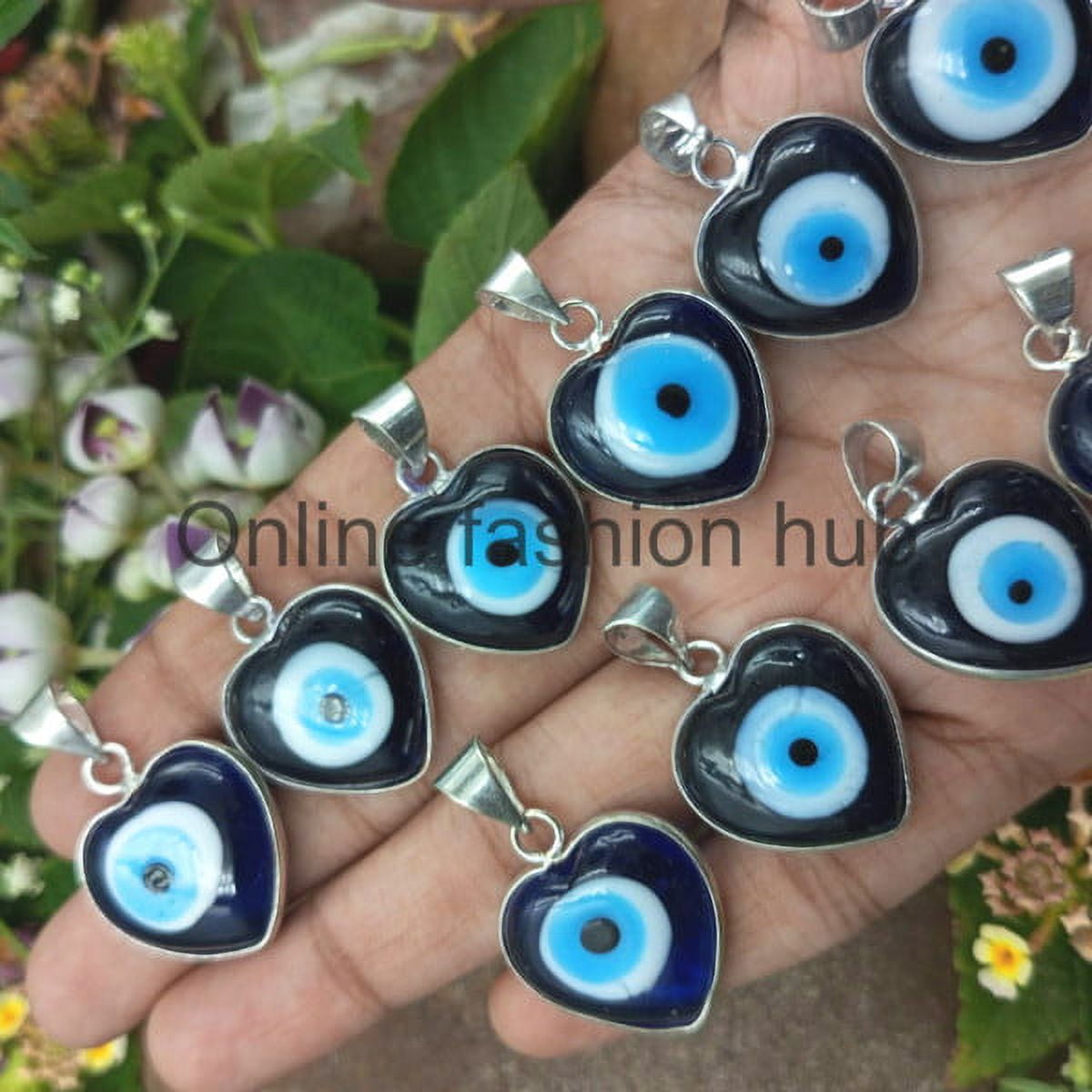 Evil Eye Gemstone 925 Sterling Silver Plated Handmade Pendant 10 pcs