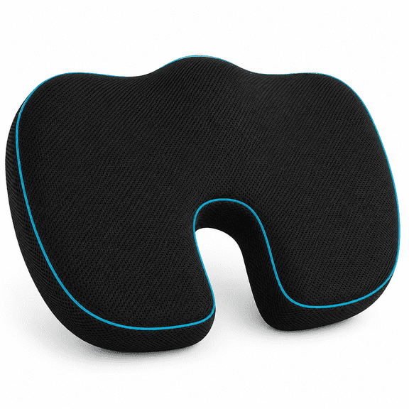 PLERISE Memory Foam Seat Cushion for Office Car, Non Slip Sciatica Back Coccyx Tailbone Pain Relief, Large Black, 1 Pack
